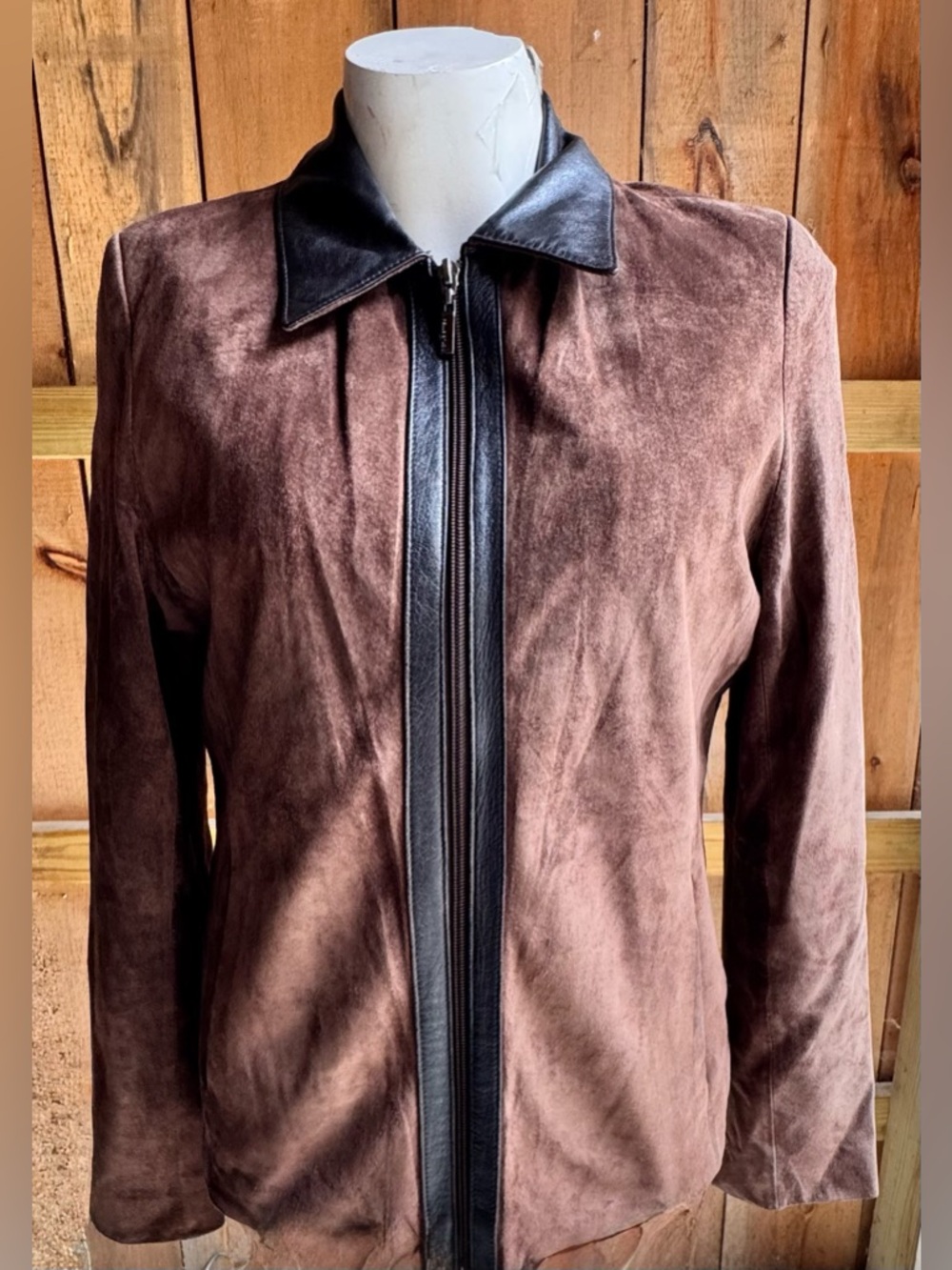 Wilsons Leather Brown Suede Jacket with Dark Brown Leather Trim- Size M